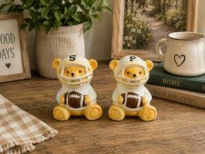 New Dabney Lee Football Teddy Bear Salt & Pepper Shakers Salt N Pepper Decor